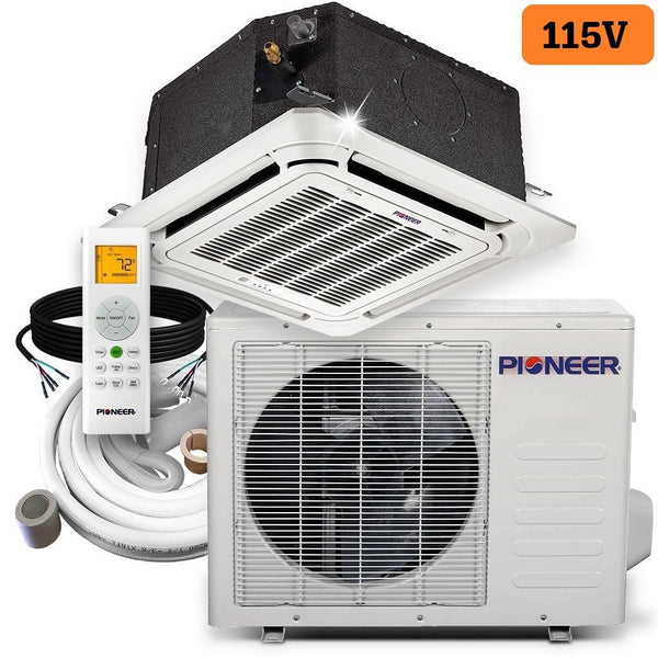 PIONEER® 12,000 BTU 21.5 115V SEER 8-WAY COMPACT CASSETTE MINI-SPLIT AIR COND HEAT PUMP SYSTEM FULL SET