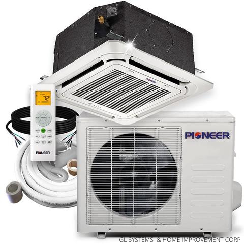 PIONEER® 9,000 BTU 3/4 Ton 20 SEER 8 Way Cassette Ductless Inverter Mini Split Air Conditioner Heat Pump 230V